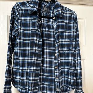 Abercrombie and Fitch Blue White Plaid Button Up Flannel Size Small